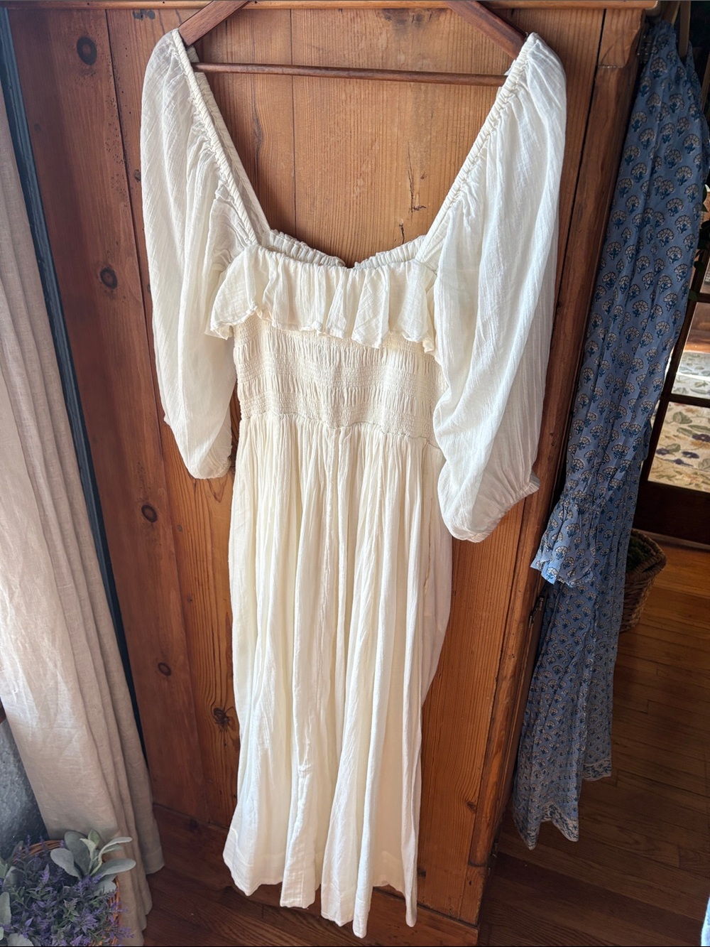 Oasis midi 100% Cotton Free People Cream Boho Smocked Maxi Dress - Picture 6 of 6